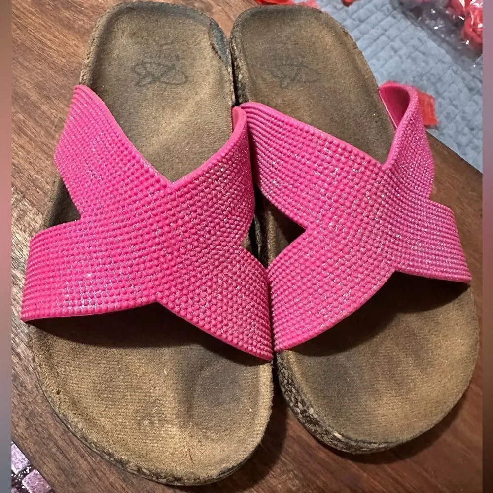 Bobbi Brooks Girls Pink Sparkle Slides Slip-on Footbed Retro Sandals (11/12)